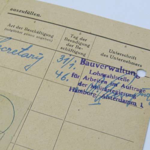 Work book 1945 plus replacement card for Elfriede Alexander Stephan in 1945 Germany
