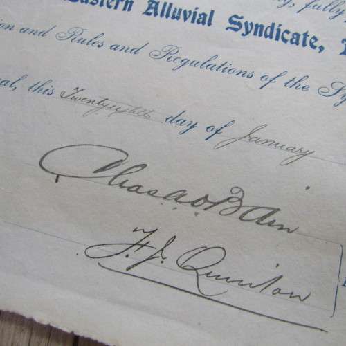 Lot of 6 x One Pound Shares in the EASTERN Alluvial Syndicate Ltd. issued 1907