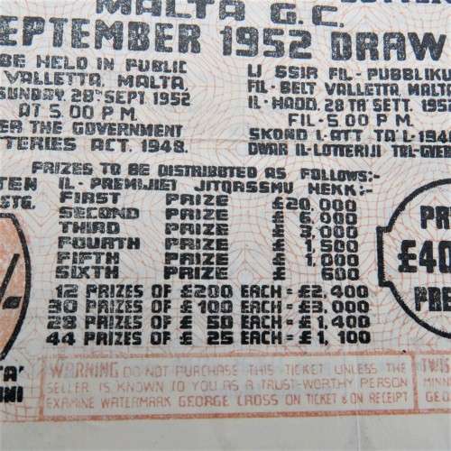 1952 Malta Postwar lottery ticket