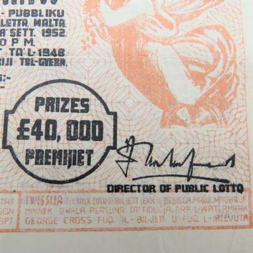 1952 Malta Postwar lottery ticket