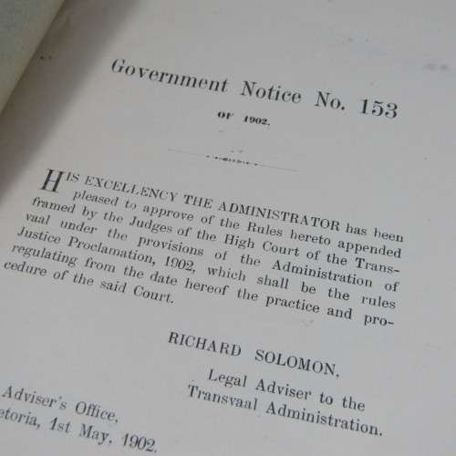 1902 Rules and Regulations of the High Court of the Transvaal - original