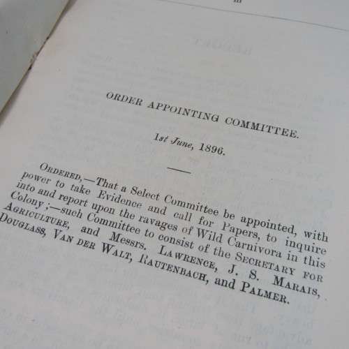 Cape of Good Hope Original Report of the Select Committee on Wild Carnivora - June 1896