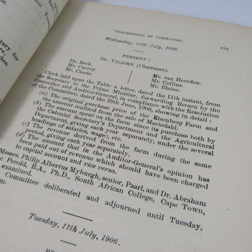 Cape of Good Hope Original Report of the Select Committee on Elsenburg - August 1906
