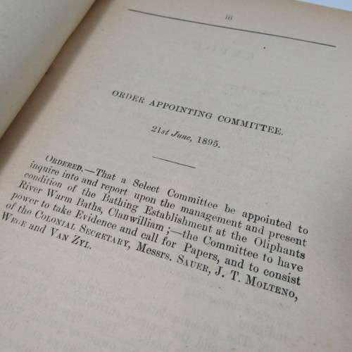 Cape of Good Hope Original Report of the Select Committee on the Oliphants River Baths - July 1895