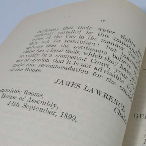 Cape of Good Hope Original Report of the Select Committee on Verkeerde Vlei - September 1899