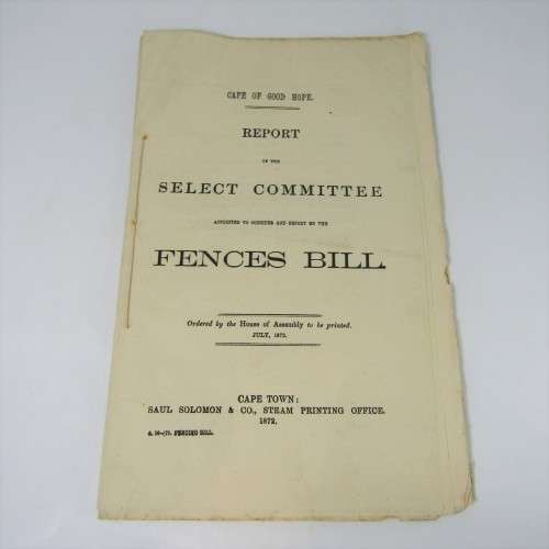 Cape of Good Hope Original Report of the Select Committee on the Fences Bill - July 1872
