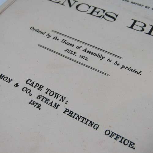 Cape of Good Hope Original Report of the Select Committee on the Fences Bill - July 1872
