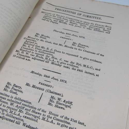 Cape of Good Hope Original Report of the Select Committee on the Fences Bill - July 1872