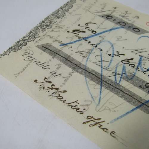 Cheque issued by Advocate Thomas Canter in Ladysmith 1888 - with the marks of 2 locals