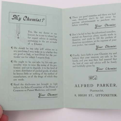 Alfred Parker pharmacist vintage advert - Excellent condition