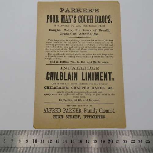 Antique Parker Poor mans cough drops advertising leaflet