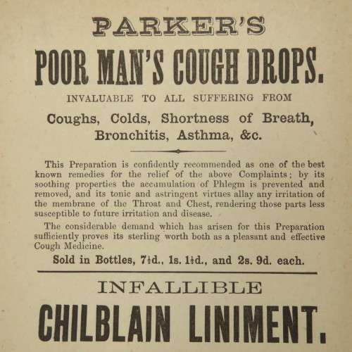Antique Parker Poor mans cough drops advertising leaflet