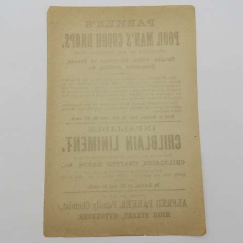 Antique Parker Poor mans cough drops advertising leaflet