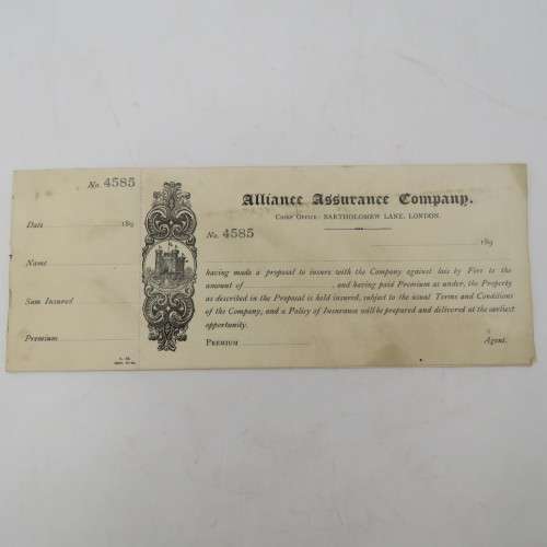 Alliance Assurance Company advice slip - unused booklet with 8 slips