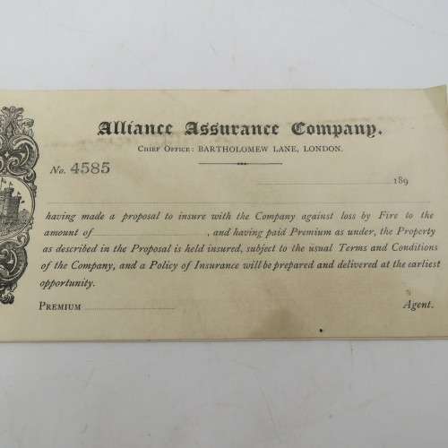 Alliance Assurance Company advice slip - unused booklet with 8 slips