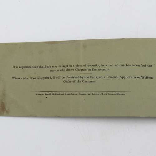The Natal Bank Limited chequebook with 3 unused cheques - 1896