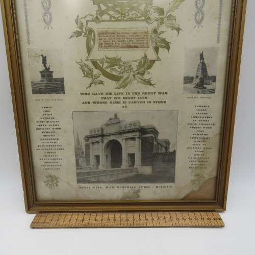 WWI Memorial 1914-1918 certificate of 21462 private Herbert Greenwood - some damage 34x51cm