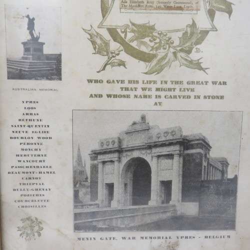 WWI Memorial 1914-1918 certificate of 21462 private Herbert Greenwood - some damage 34x51cm