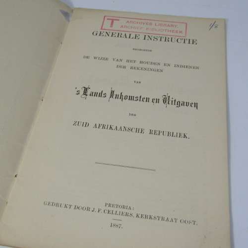 General Instruction om keeping and submitting accounts for the ZAR 1887 - Dutch / AFR