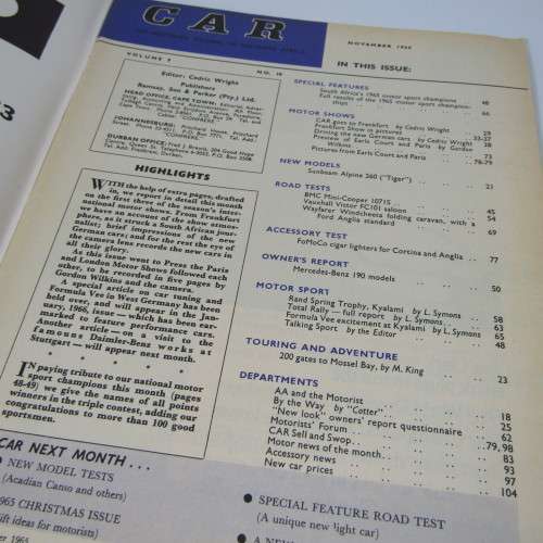 Vintage Car Magazine - November 1965 - excellent condition