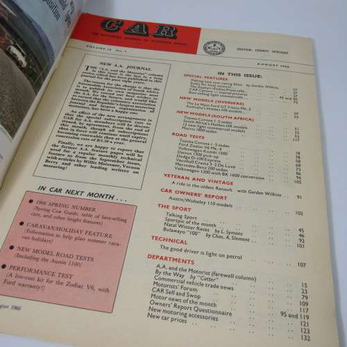 Vintage Car Magazine - August 1966 - excellent condition
