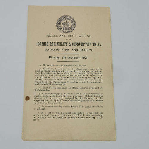 1903 Automobile 100 mile reliability and consumption trial leaflet - RARE