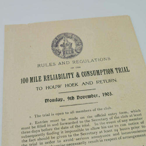 1903 Automobile 100 mile reliability and consumption trial leaflet - RARE
