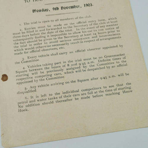 1903 Automobile 100 mile reliability and consumption trial leaflet - RARE