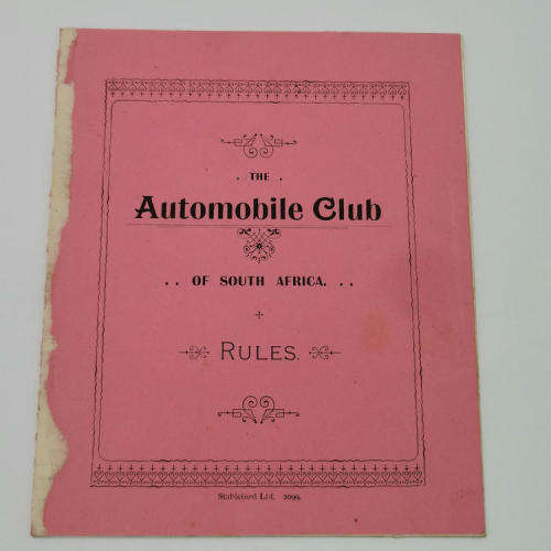 Original early 1900`s rules of the Automotive Club of South Africa