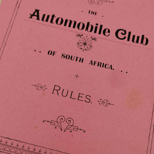 Original early 1900`s rules of the Automotive Club of South Africa