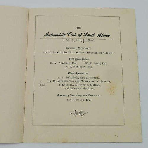 Original early 1900`s rules of the Automotive Club of South Africa