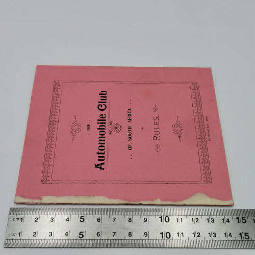 Original early 1900`s rules of the Automotive Club of South Africa