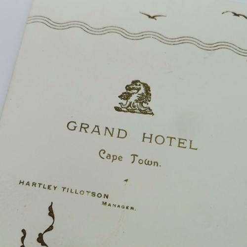 Automobile club of South Africa 1907 Menu for complimentary lunch at the Grand Hotel - Cape Town