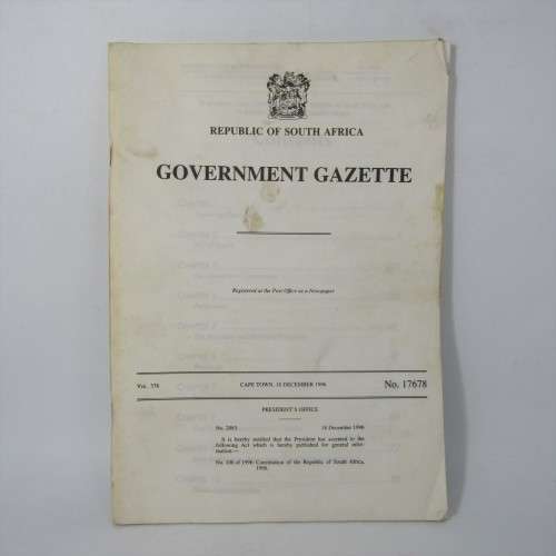 1996 Government Gazette with the new constitution of South Africa