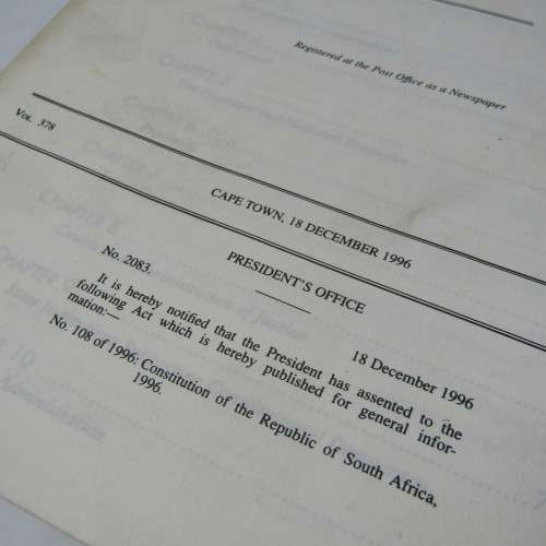 1996 Government Gazette with the new constitution of South Africa