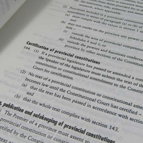 1996 Government Gazette with the new constitution of South Africa