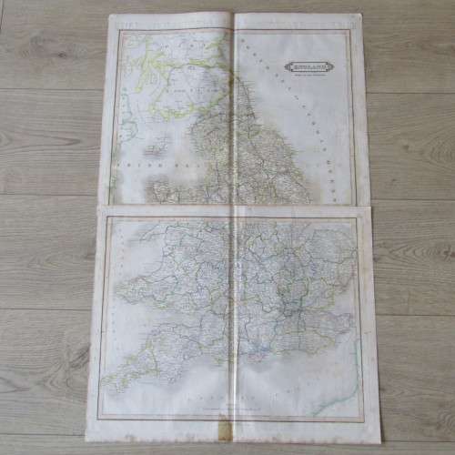 Original 1830`s map of England with all the Railways published WM. Lizars, Edinburgh - 2 piece map