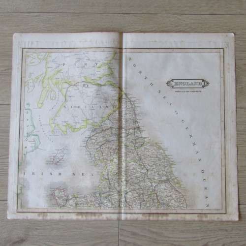 Original 1830`s map of England with all the Railways published WM. Lizars, Edinburgh - 2 piece map