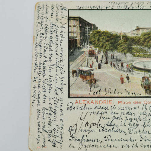 Egyptian postcard from Aden to Amsterdam Holland 8 January 1906 with two India half Anna stamps