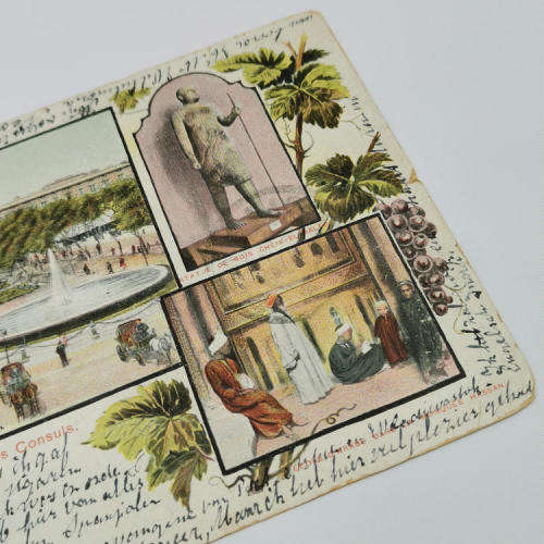 Egyptian postcard from Aden to Amsterdam Holland 8 January 1906 with two India half Anna stamps