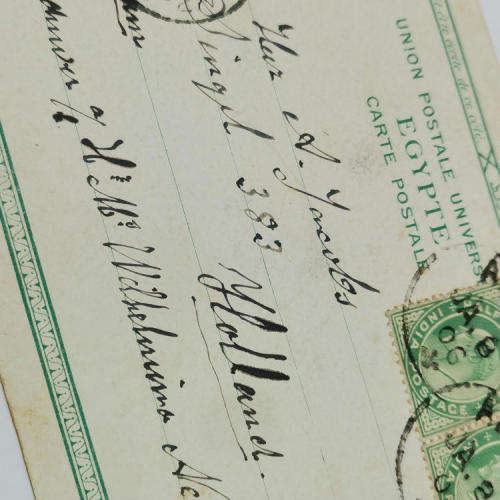 Egyptian postcard from Aden to Amsterdam Holland 8 January 1906 with two India half Anna stamps