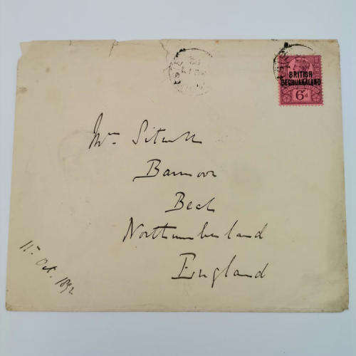 Letter cover from Mocloutsi British Bechuanaland to Northumberland England 11 October 1892
