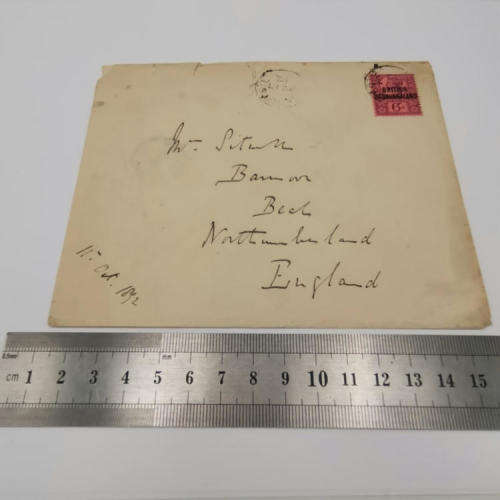Letter cover from Mocloutsi British Bechuanaland to Northumberland England 11 October 1892