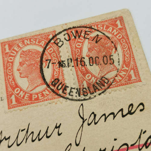 Postcard from Bowen Australia to Transvaal South Africa 16 October 1905 with two SG 232 stamps