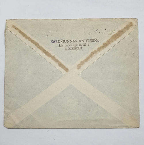 Air mail cover from Stockholm, Sweden to Cape Town, SA with 12 sverige stamps 8X3 ore, 4X4 ore