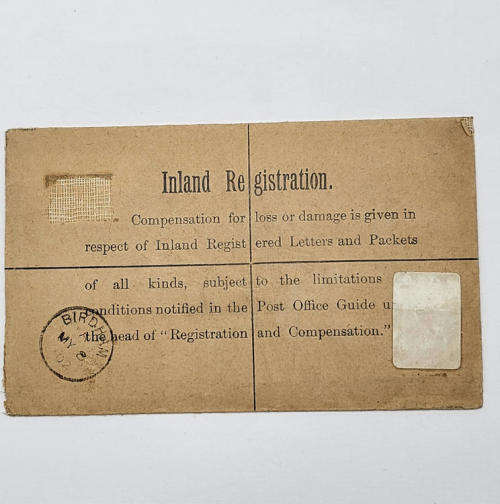 Unrated registered postal cover from Chichester to Natal, South Africa with 2d stamp dated 8 May `02