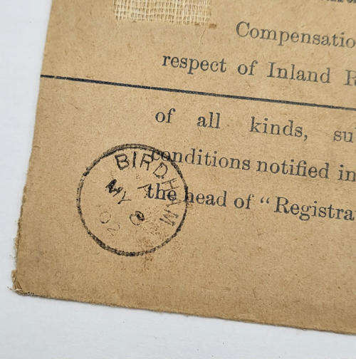 Unrated registered postal cover from Chichester to Natal, South Africa with 2d stamp dated 8 May `02