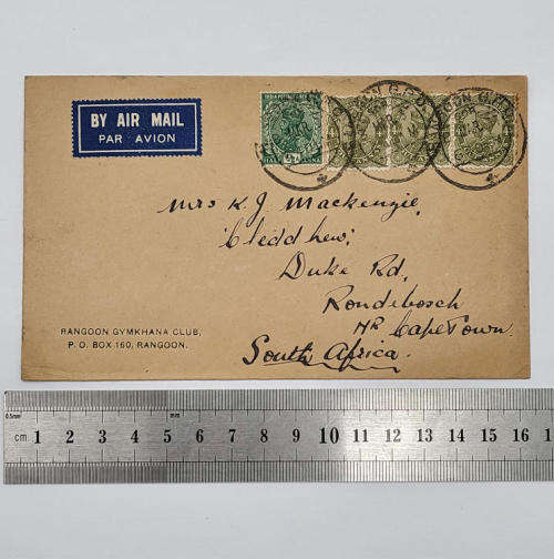 British Guiana to Cape Town by airmail with four stamps and three 8 March 1937 cancellations