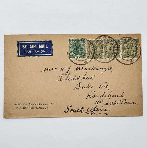 British Guiana to Cape Town by airmail with four stamps and three 8 March 1937 cancellations