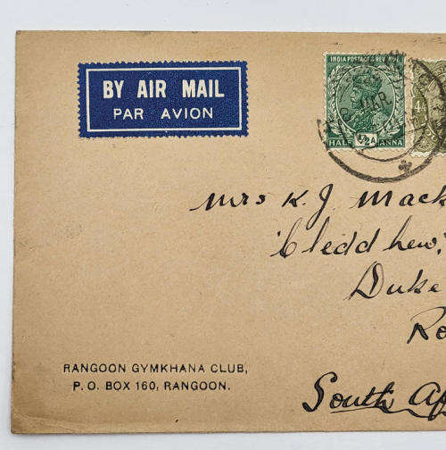 British Guiana to Cape Town by airmail with four stamps and three 8 March 1937 cancellations